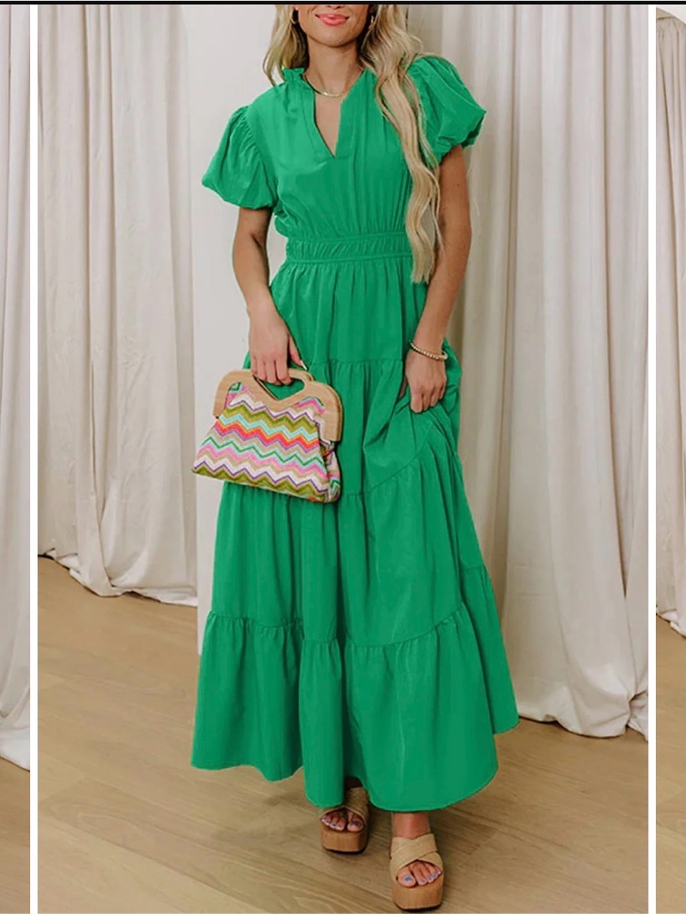2 for $30 sale; Entro green v-neck tiered maxi dress - S